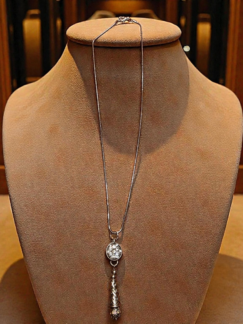 Lia Sophia Silver Tone Tassel Necklace Crystal Accent